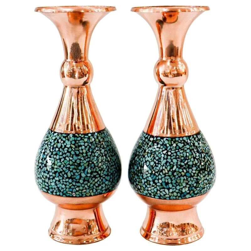 محصول نمونه تستی گلدان فیروزه کوبی مسی مدل شیرازی کد 16 بسته دو عددی